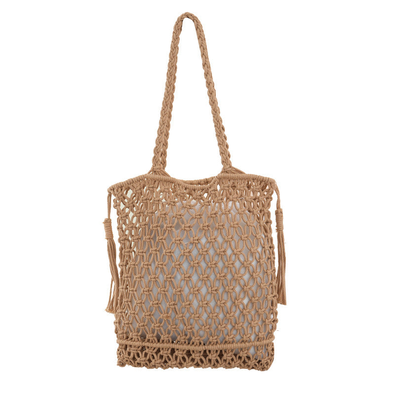 Solid Color Handmade Woven Hollow Versatile Women's Handbag