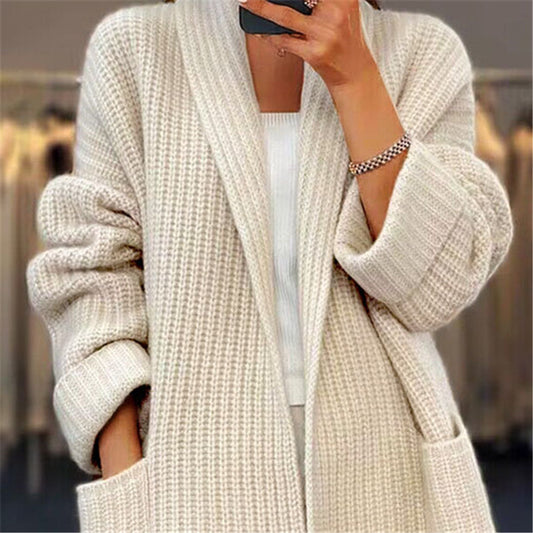 Women's Thickened Solid Color Knitted Loose Pockets Coats