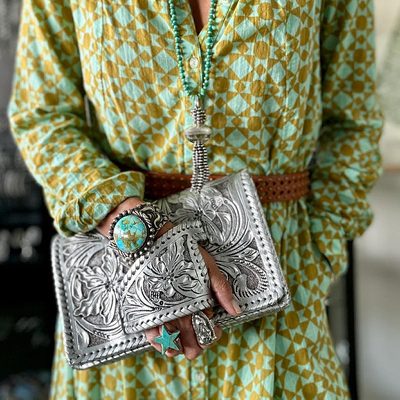 Dance Western Style Retro Embossed Large Capacity Women's Handbag