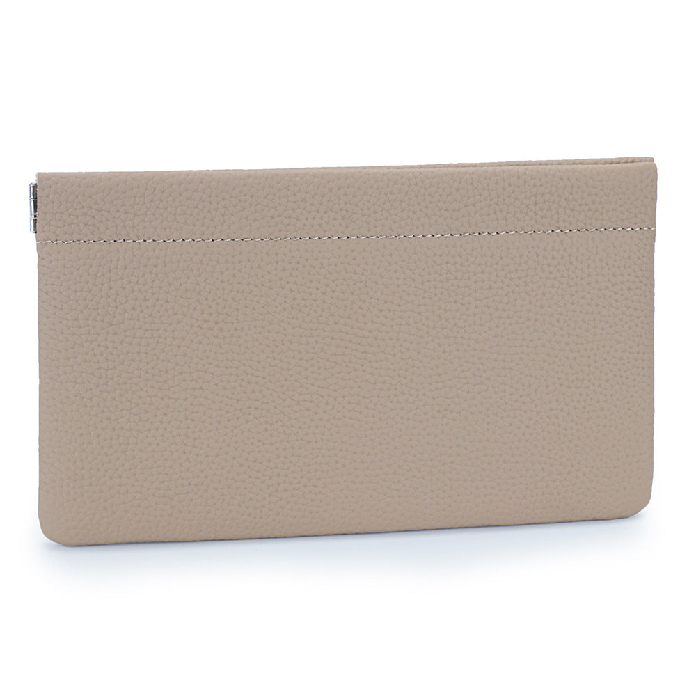 Cowhide Lady's Simple Long Automatic Closure Makeup Ladies Wallet