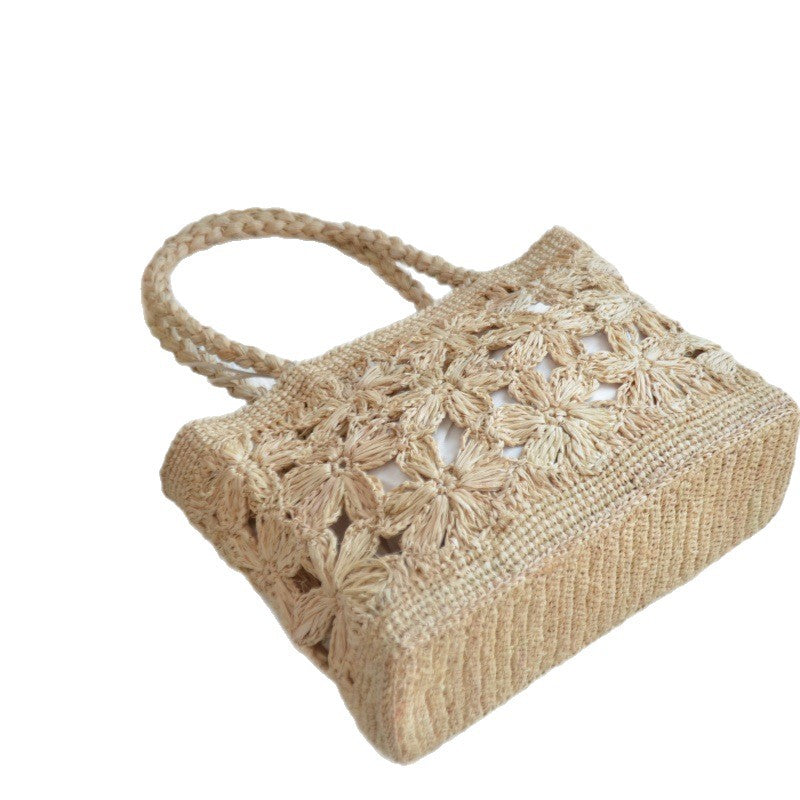 Women's Hand-woven Flower Cutout Raffia Straw Seaside Handbags