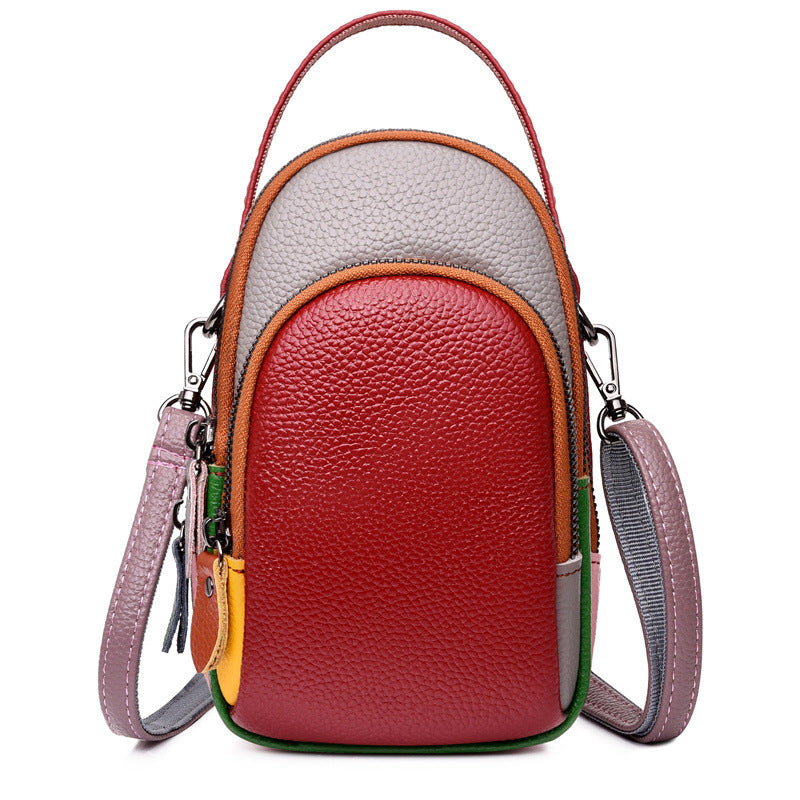 Women's Genuine Leather Cell Fashion Color Contrast First Shoulder Bags