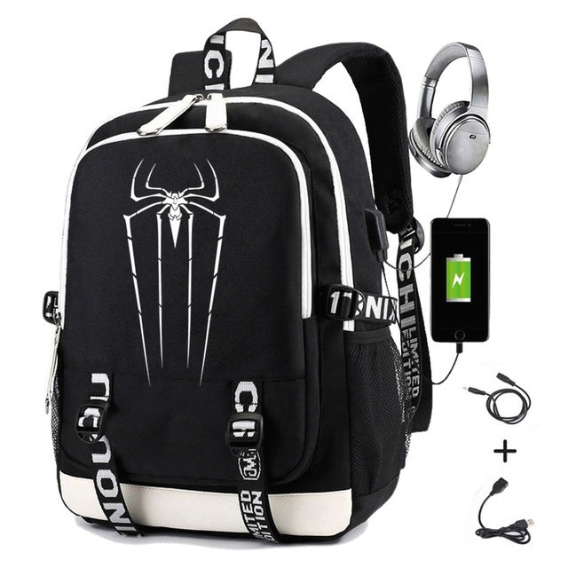 Stylish Spider Print Earphone Interface Computer Backpacks