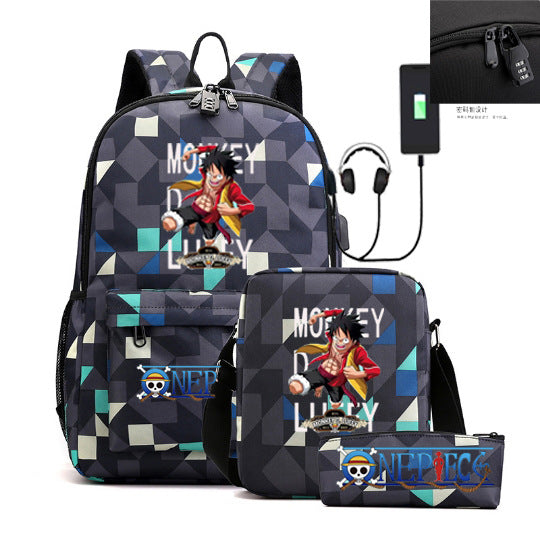 Women's & Men's & Cartoon One Piece Password Pencil Middle School Students' Schoolbags