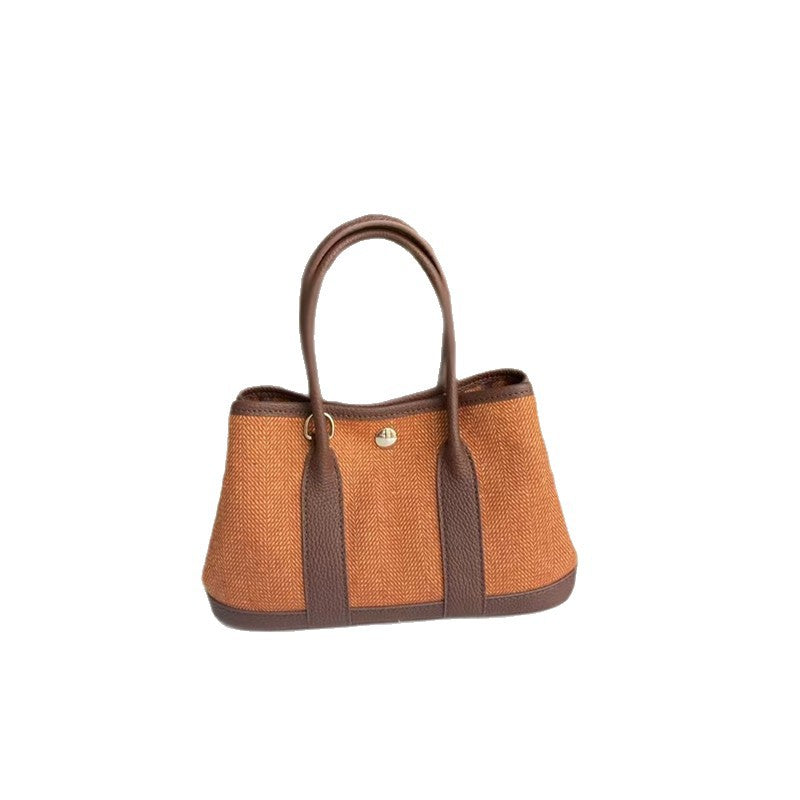 Women's Woolen Linen With Genuine Leather Top Layer Cowhide Women's Handbag