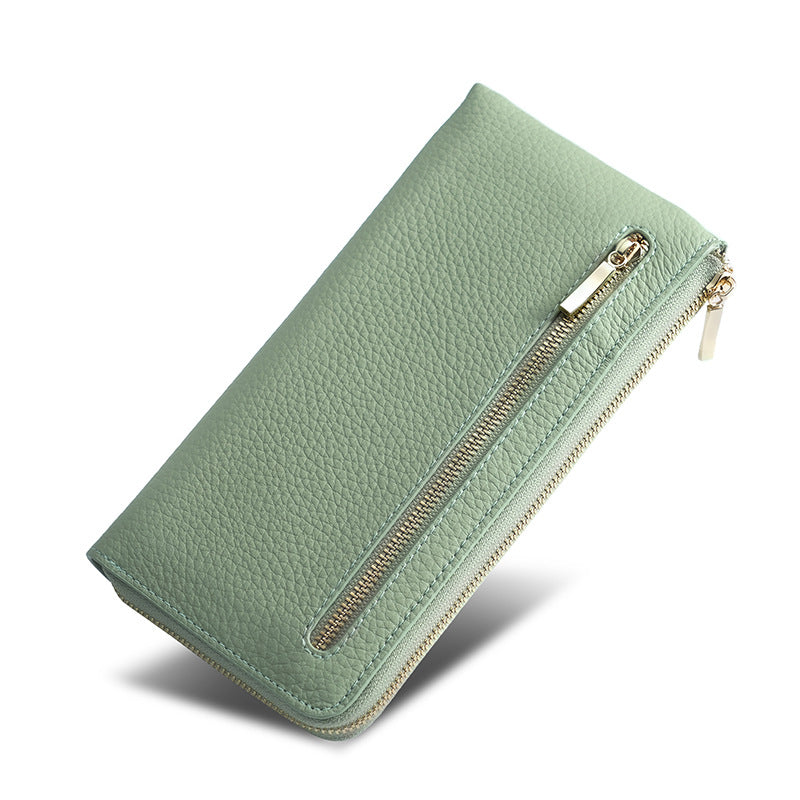 Women's Leather Swiping Multiple Slots Long Cowhide Ladies Wallets