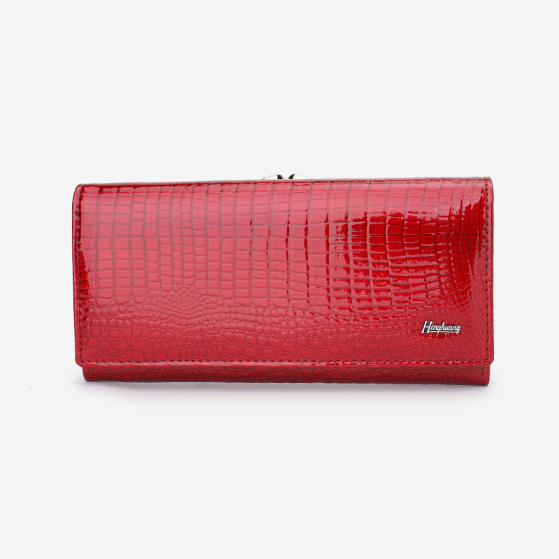 Women's Long Leather Crocodile Patent Multifunctional Clutch Ladies Wallet