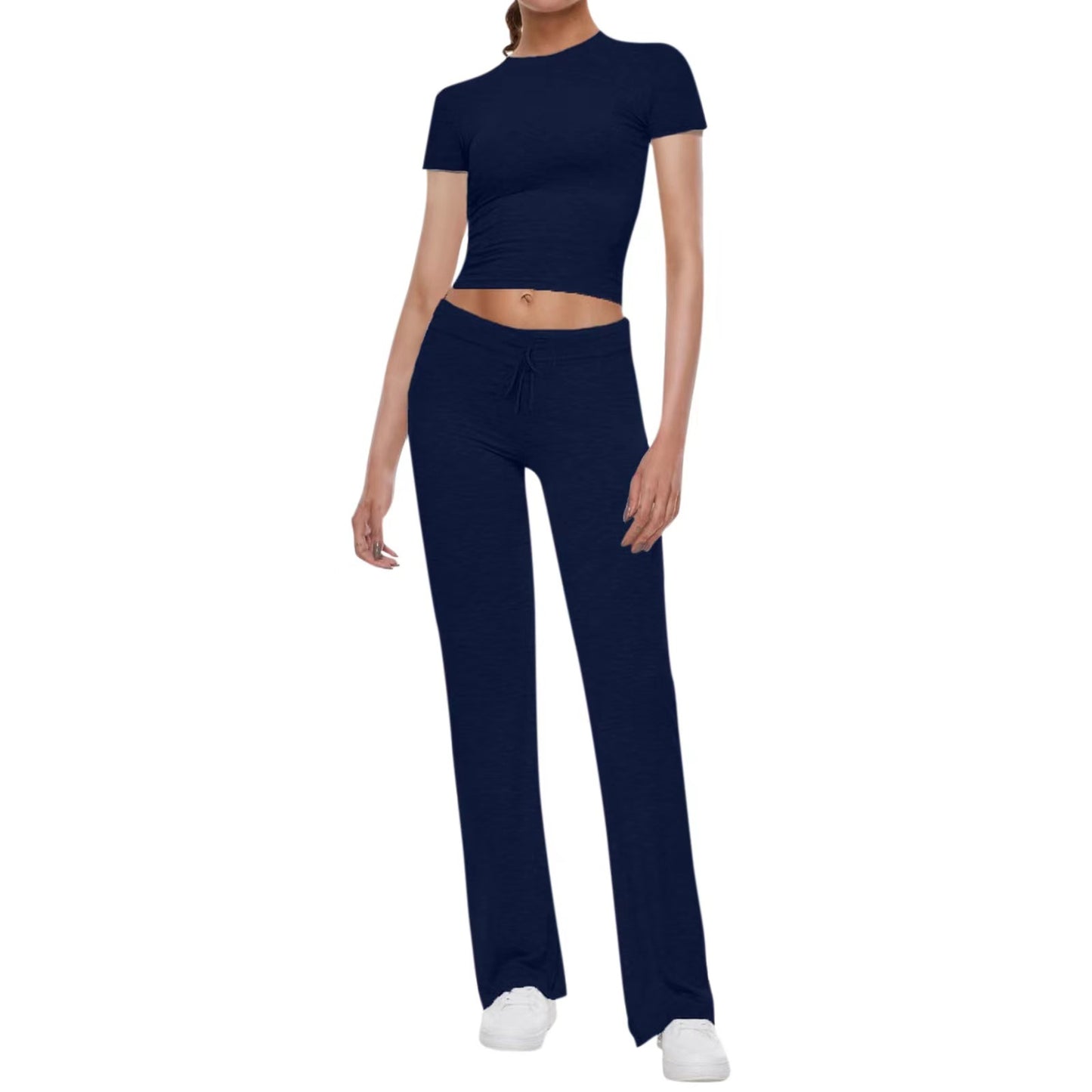 Basic Casual Solid Color T-shirt Flanging Waist Head Suits