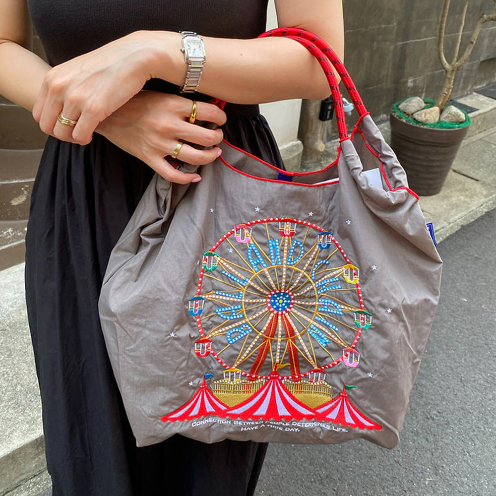 Environmental Protection Embroidery Shopping Nylon Cloth Women's Handbag