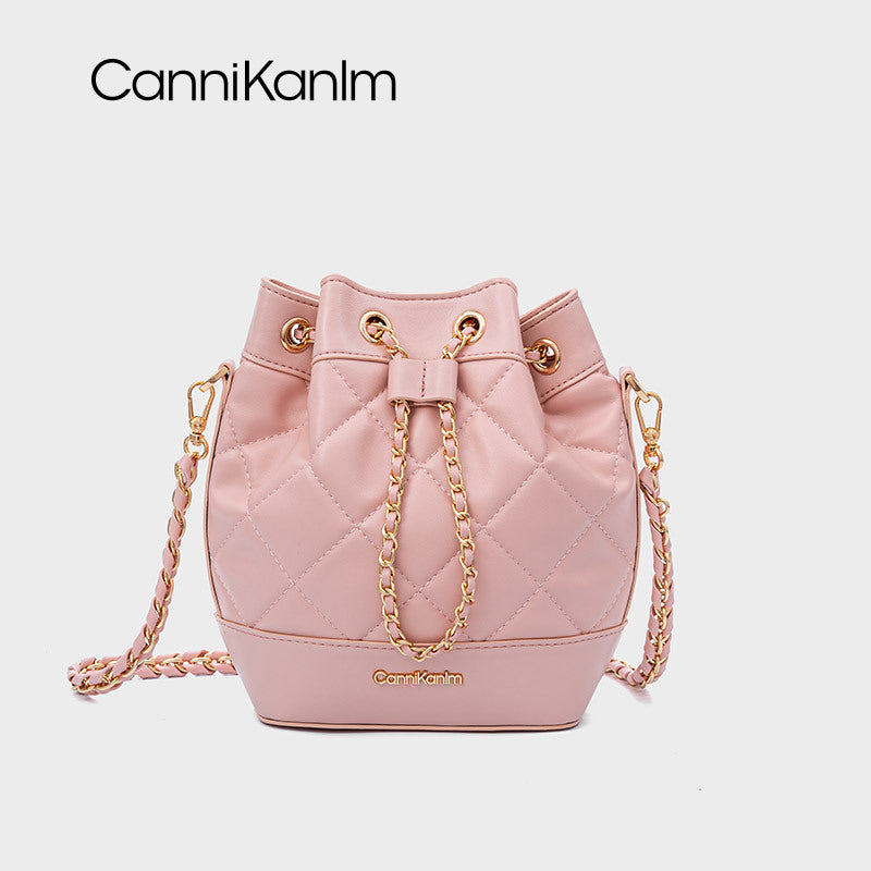 Women's Genuine Leather Advanced Texture Chain Bucket Bags