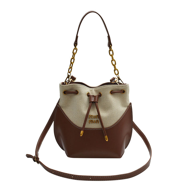 Canvas Contrast Color Stitching Portable Korean Style Bucket Bags