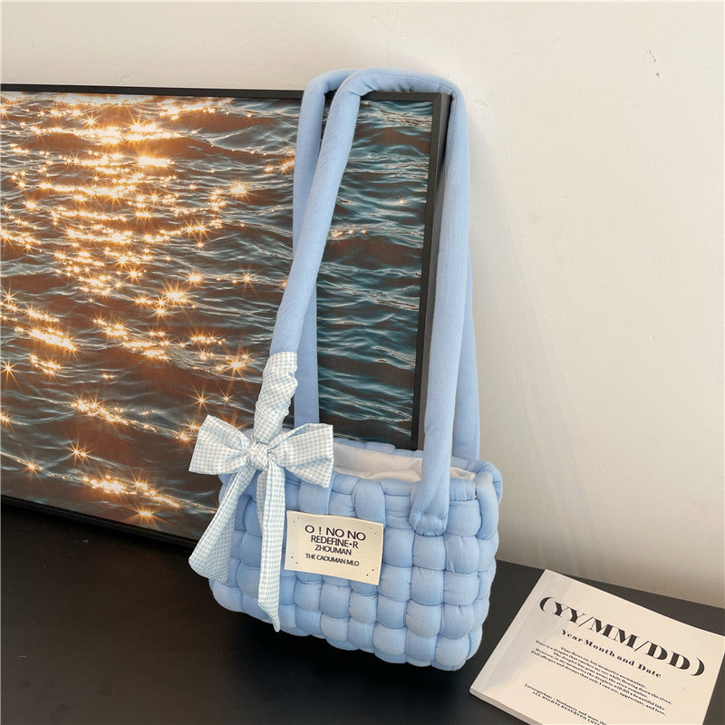 Coarse Yarn Cotton Candy Chessboard Hand-woven Homemade Women's Shoulder Bag