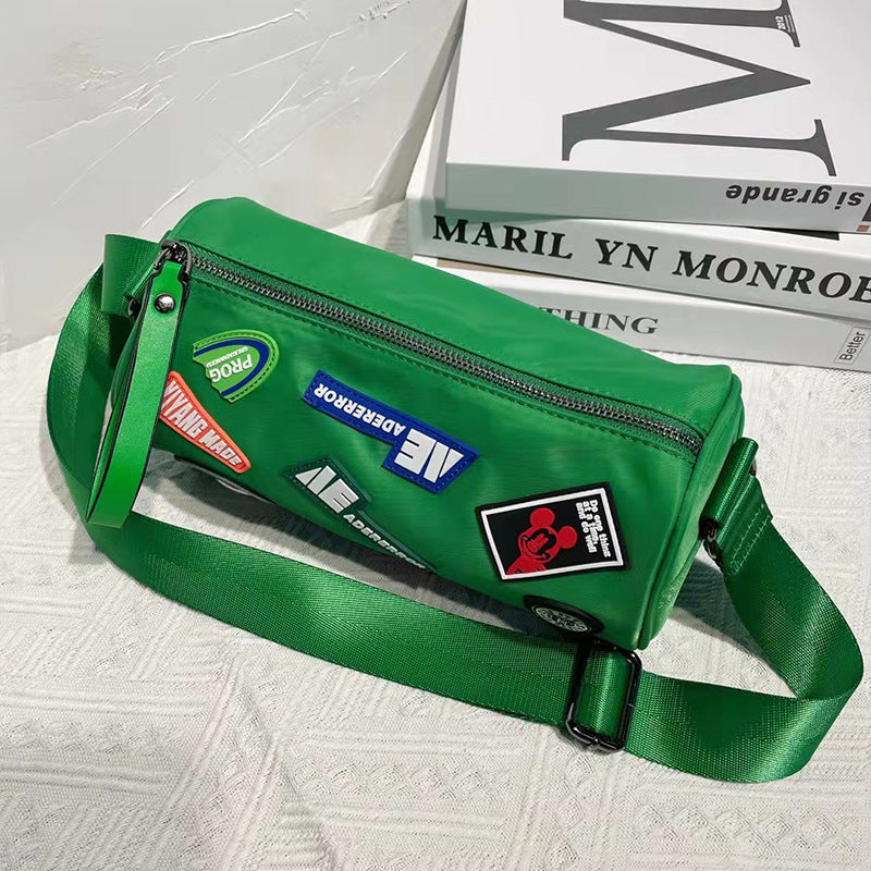 Women's Nylon Cloth Fashion Round Badge Stickers Crossbody Bags
