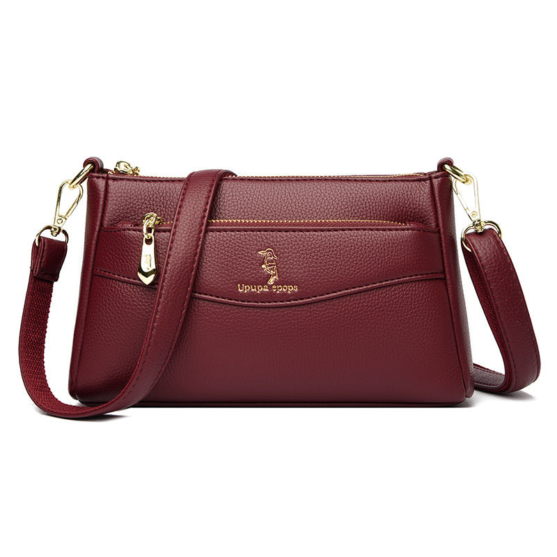 Women's Solid Color Soft Leather Mom Simple Women's Messenger Bag