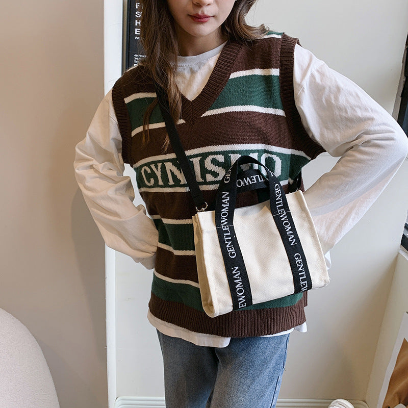 Women's Portable Letter Canvas Large Capacity Niche Texture Bags