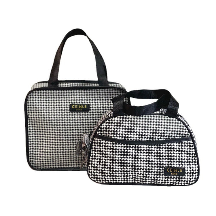 Women's Style Fashion Plaid Portable Large Capacity Toiletry Mummy Cosmetic Bags