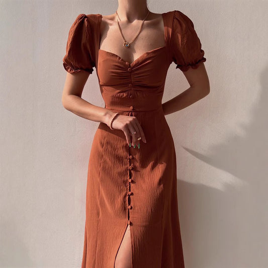 Cool Collar Single-breasted Elegant Midi Dress Dresses