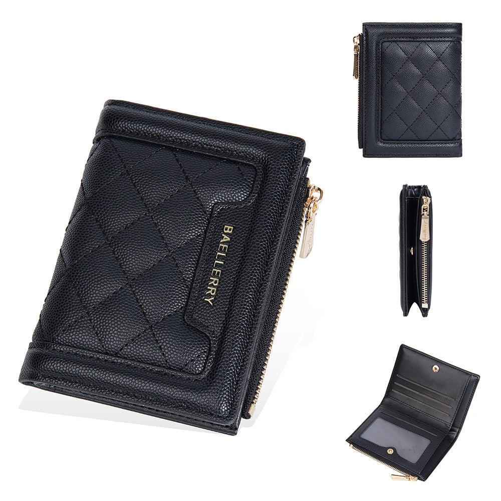 Women's Color Short Snap Button Zipper Edge Purses