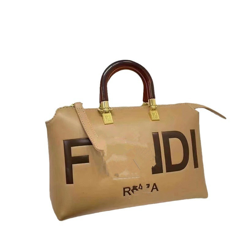 Women's F Vintage Indentation Printed Boston Temperament Handbags