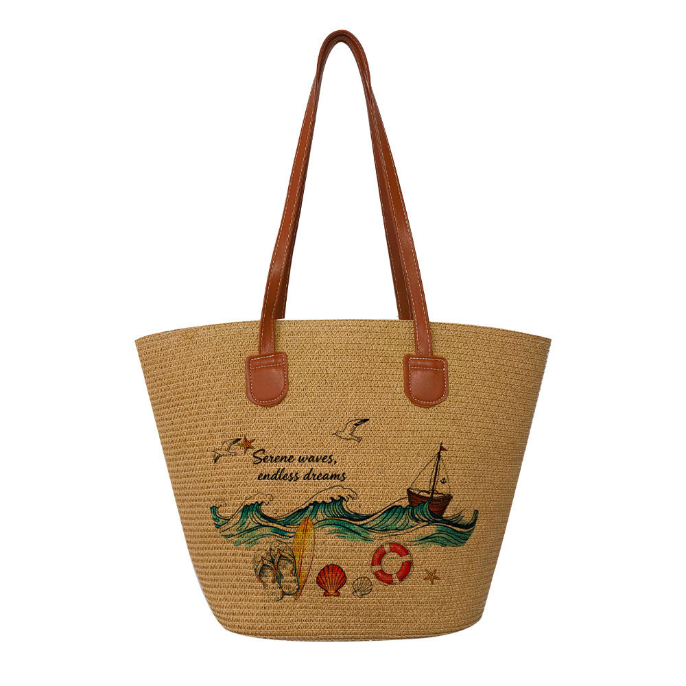 Women's Style Daily Wear Handmade Straw Vacation Large Capacity Women's Shoulder Bag