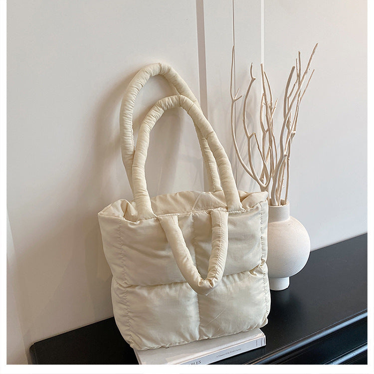 Women's Embroidery Thread Plaid Design Simple Winter Large Capacity Cotton Women's Shoulder Bag