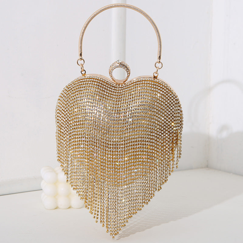Rhinestone Heart Fashion Diamond Tassel Dinner Evening Bags