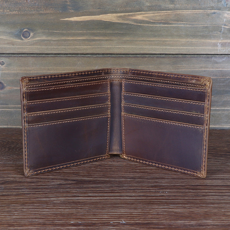 Men's Mattes Crazy Horse Leather Distressed Retro Simple Short Two Fold Men's Wallet