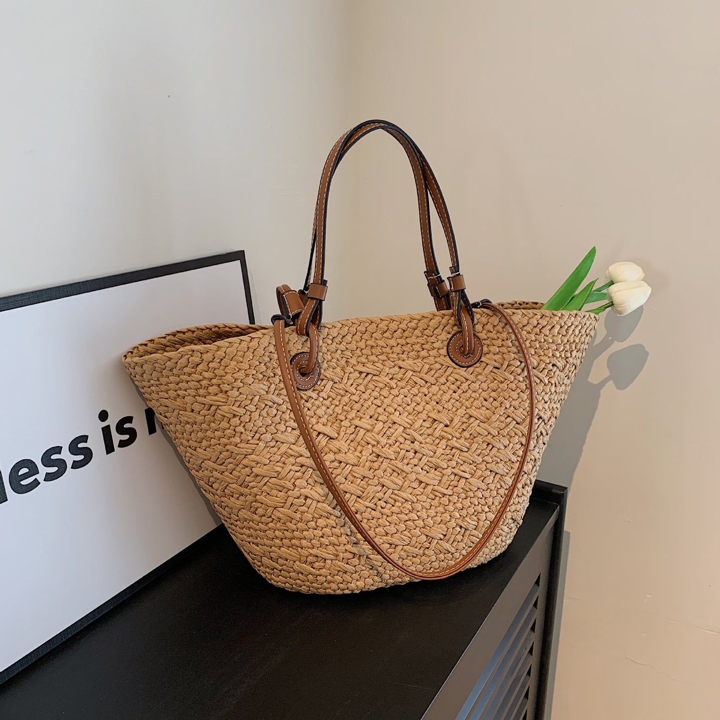 Women's Straw Summer Seaside Beach Portable Large Shoulder Bags