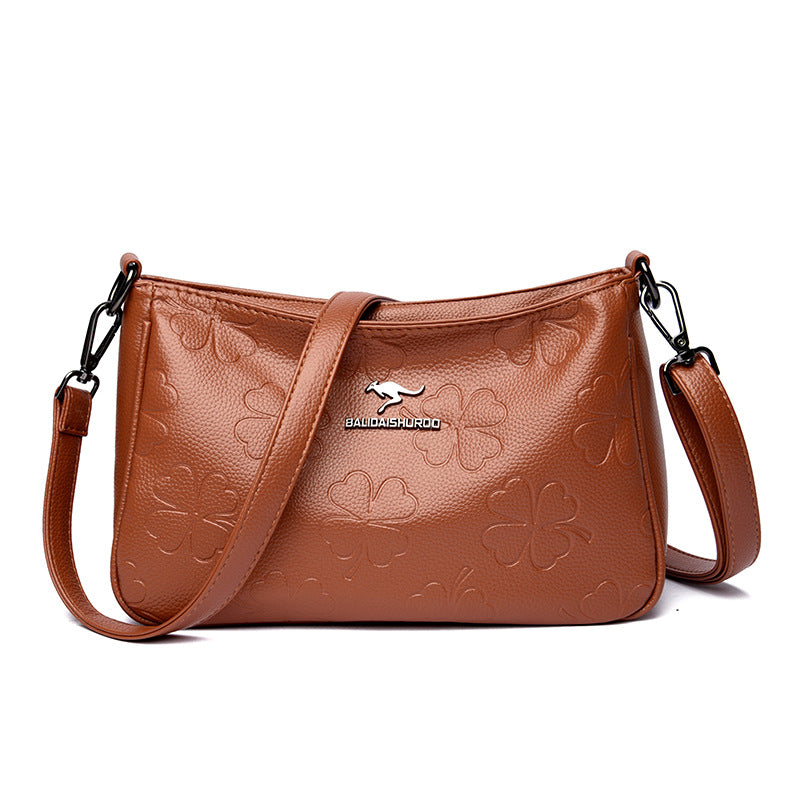 Women's Embossed Classy Mom Simple Portable Grandma Shoulder Bags