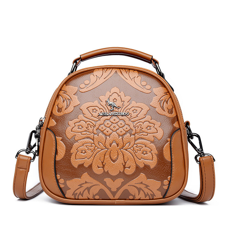 Women's Trendy Round Embossed Mom Euros Shoulder Bags