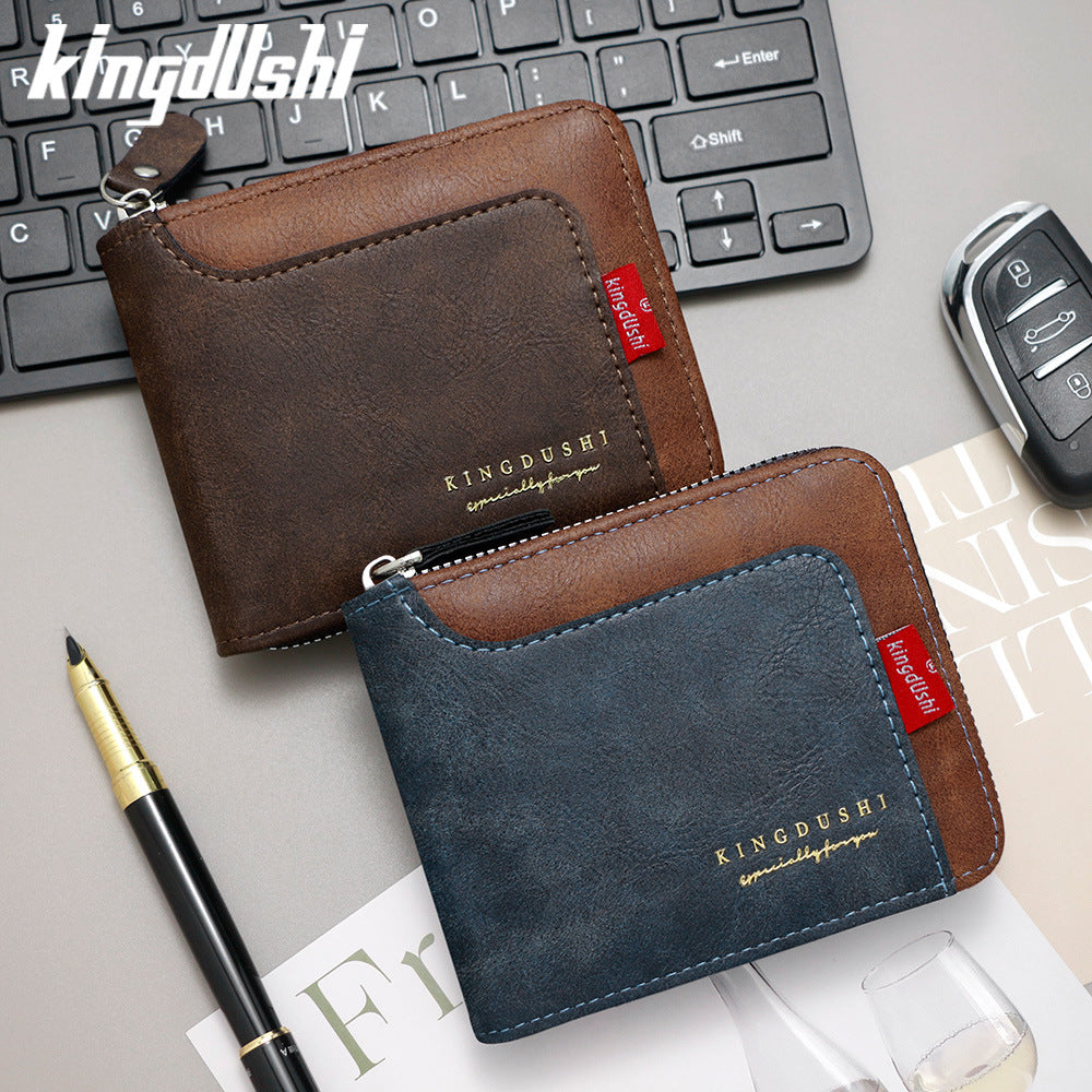 Men's Short Vintage Patchwork Chain Zipper Men's Wallet