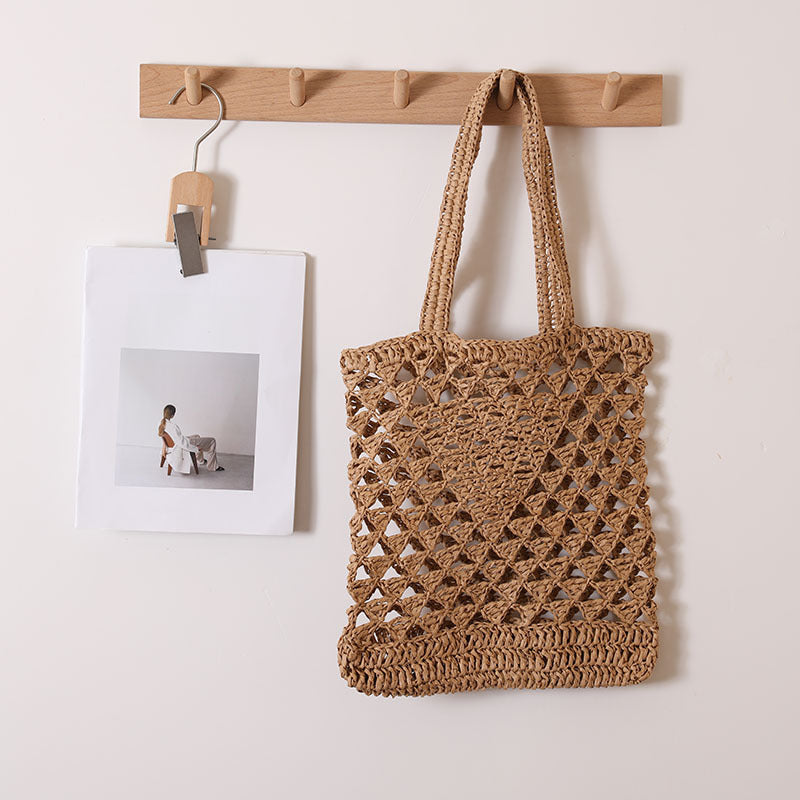 Women's One Straw Hollow Out Woven Vacation Shoulder Bags