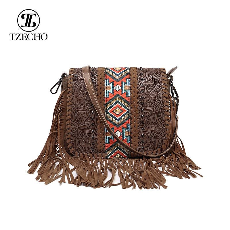 Women's Bohemian Ethnic Style Tassel Leather Crossbody Bags