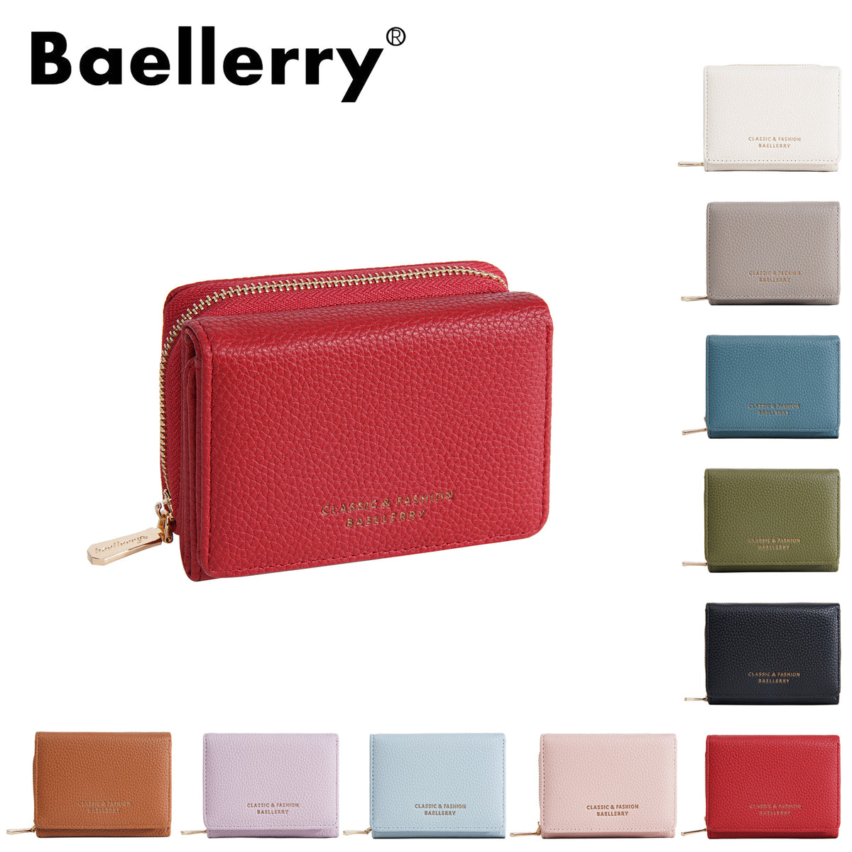 Women's Short Female Zipper Lychee Pattern Mini Coin Purses