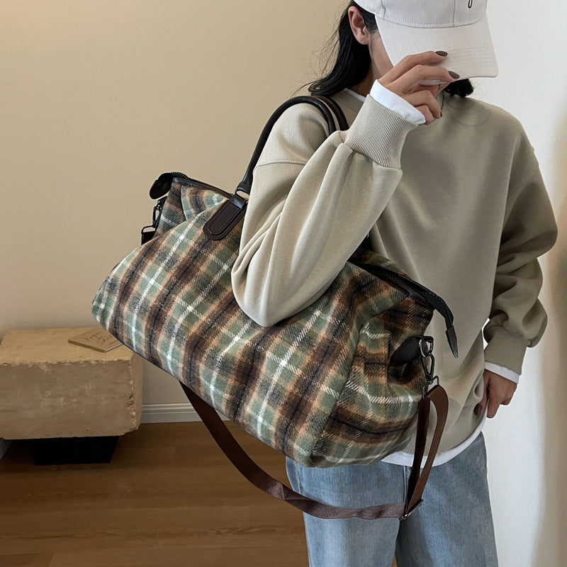 Women's Capacity Oversized Retro Plaid Fitness Short Travel Bags