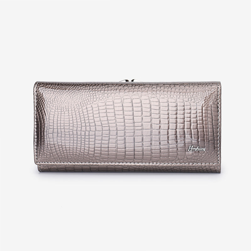 Women's Long Leather Crocodile Patent Multifunctional Clutch Ladies Wallet