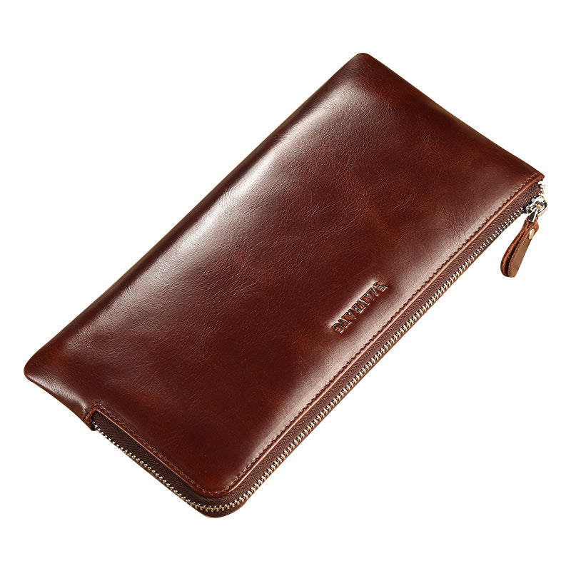 Men's Wax Leather First Layer Cowhide Zipper Men's Wallets