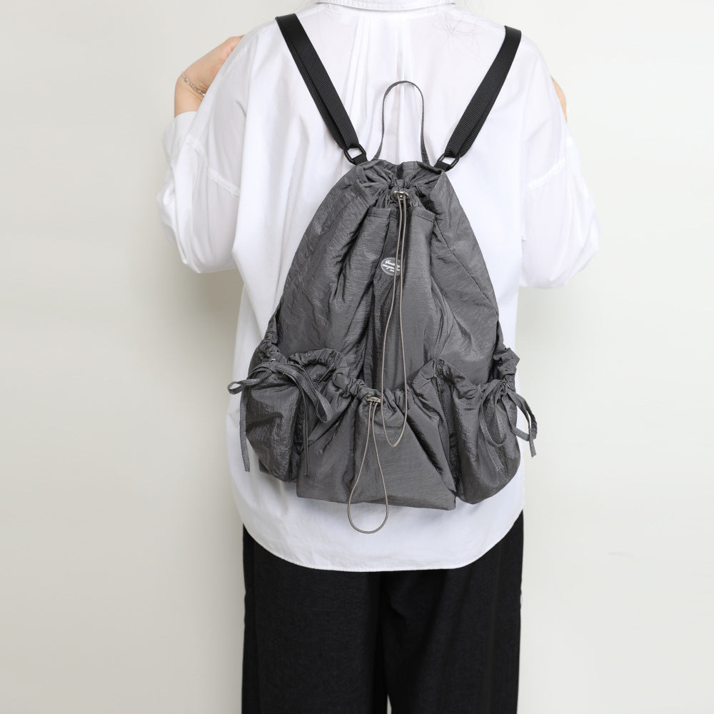 Durable Drawstring Korean Nylon Wrinkled College Backpacks
