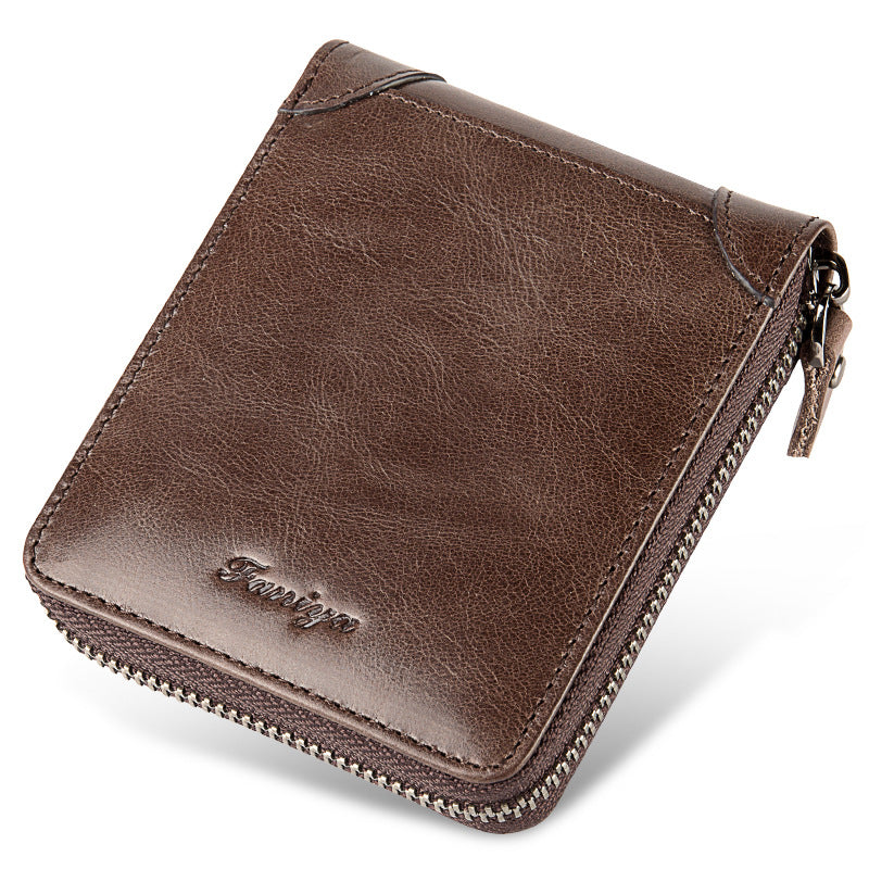 Men's Fanya Short Leather Zipper Driving License Men's Wallets