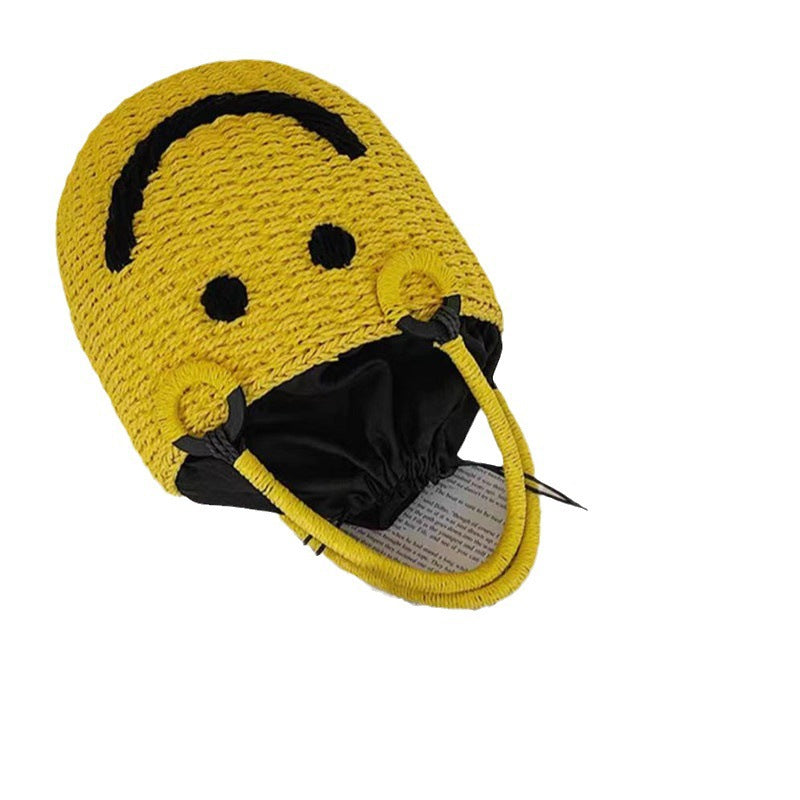 Smiley Straw Summer Woven Vacation Beach Handbags