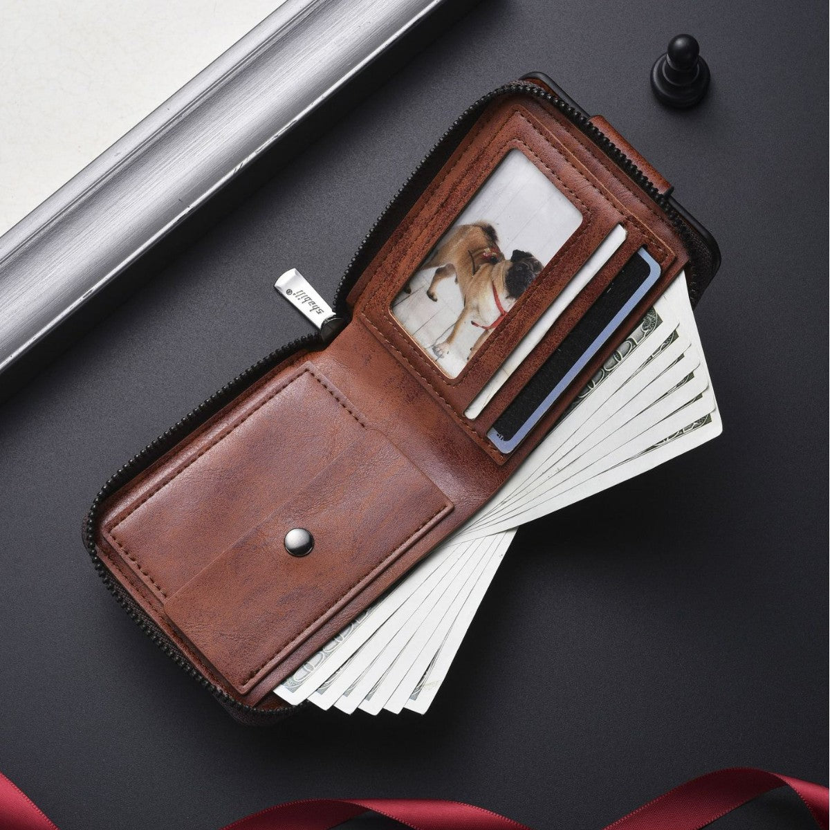 Fashion Men's Vintage Zipper Multiple Slots Coin Purses