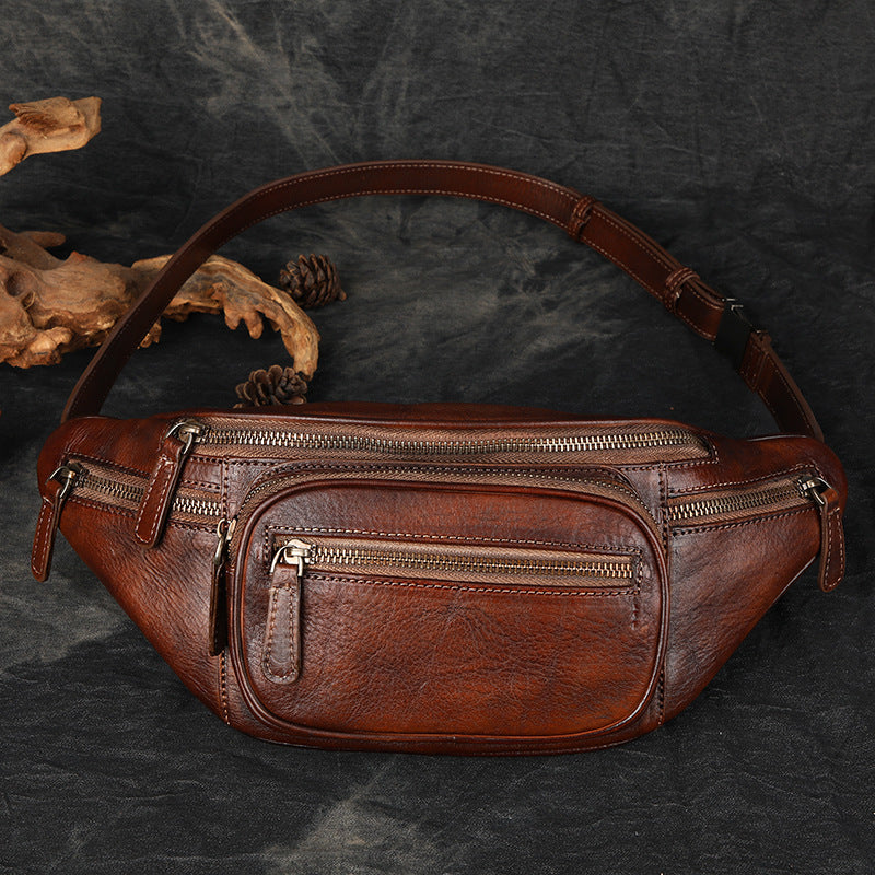 Retro Planting Rubbing Colored Leather Dumpling Men's Waist Packs