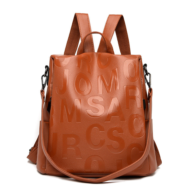 Women's Embossed Large Letter Korean Fashion Capacity Backpacks