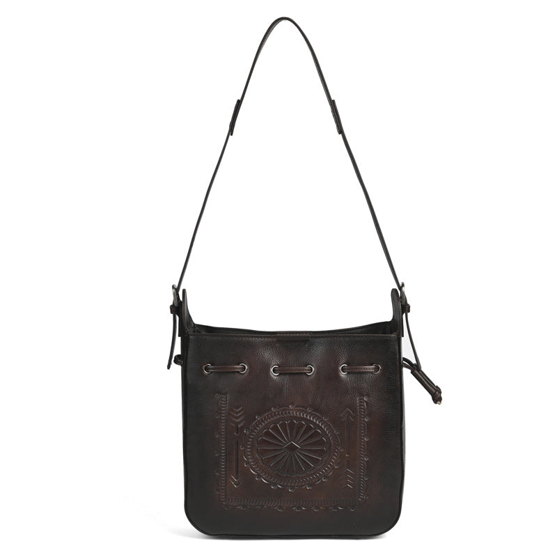Women's Layer Cowhide Large Capacity Embossed Hand-rub Color Bags