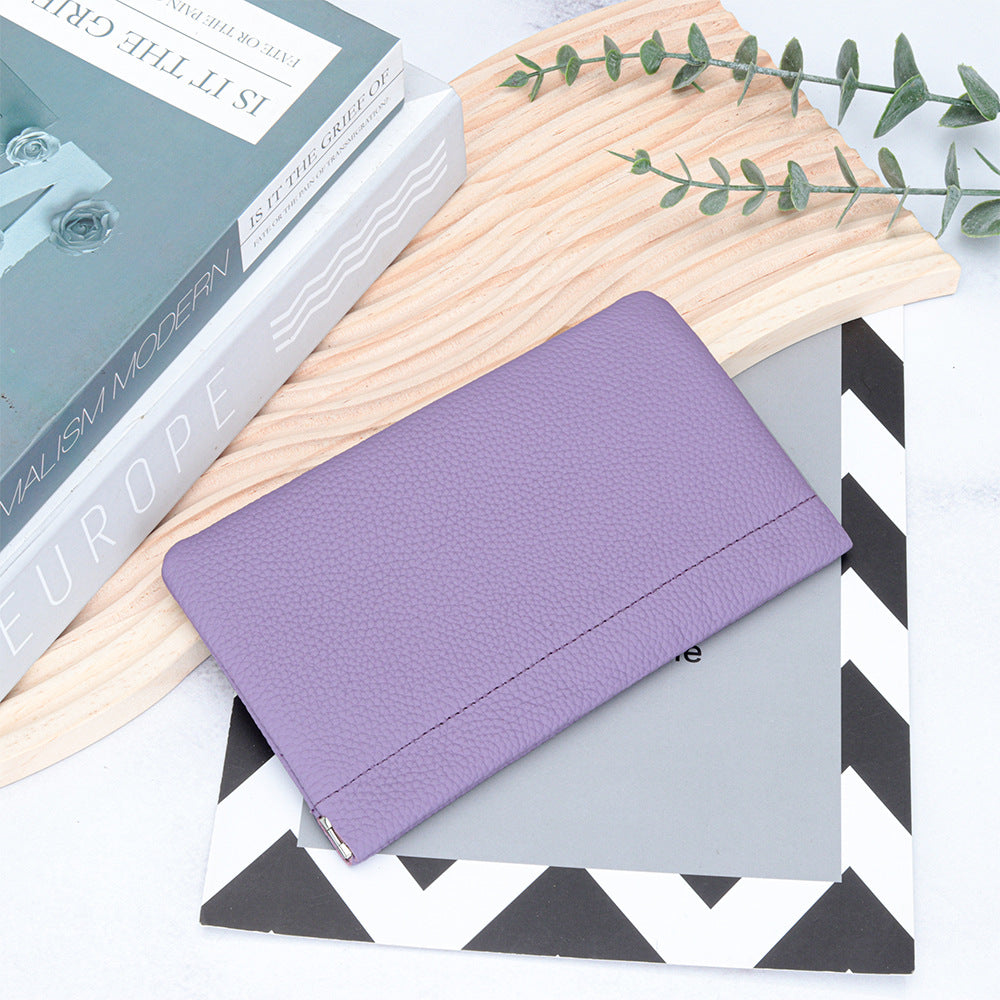 Cowhide Lady's Simple Long Automatic Closure Makeup Ladies Wallet