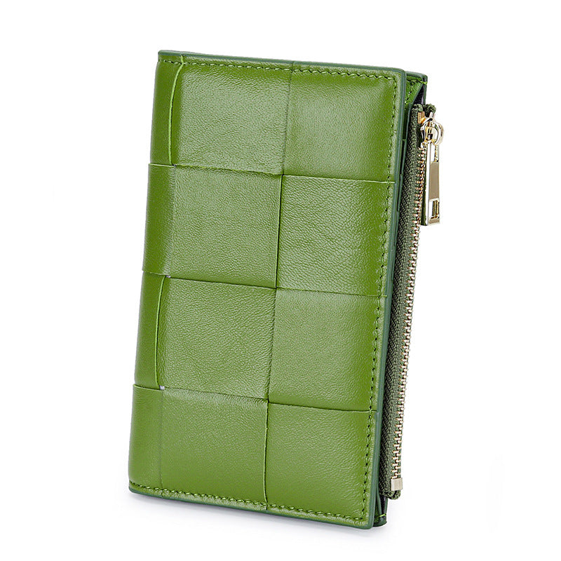 Women's Medium Style Fashion Sheepskin Handmade Large Woven Multiple Slots Ladies Wallet