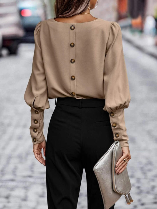 Women's T-shirt Long Sleeve Button Solid Color Blouses