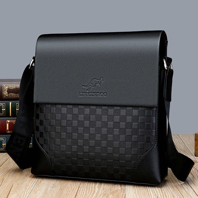 Men's Cover Chessboard Grid Retro Leather Men's Shoulder Bags