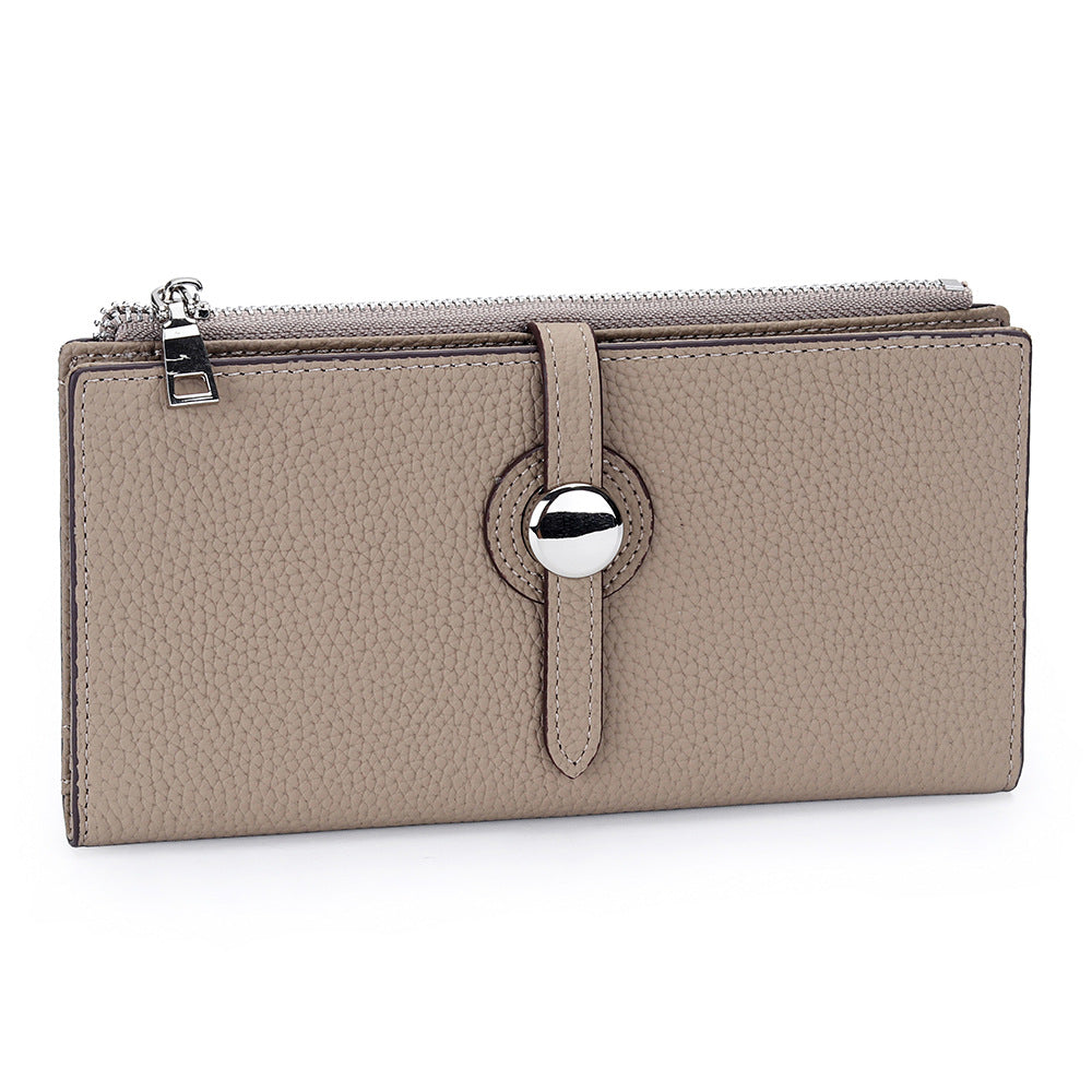 Leather Long Fashion Color Contrast Folding Large Capacity Multiple Ladies Wallet