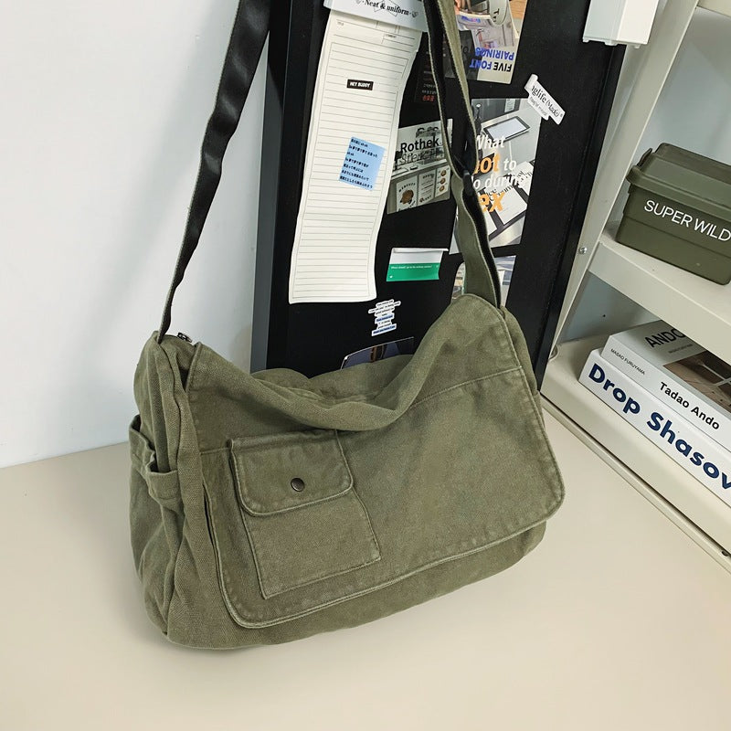 Women's & Men's Style Washed Canvas Idle Artistic College Women's Messenger Bag